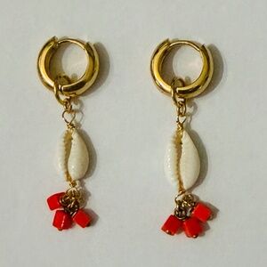 Mayamar 24K Gold Charm Drop Earrings - Cowrie Shell & Beads | Boho Luxe